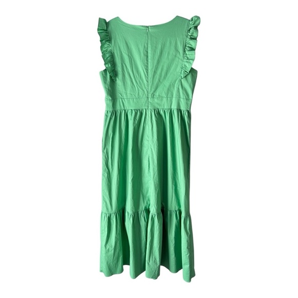Maggy London V-Neck Sleeveless Ruffle Front Tiered Maxi Dress in Katydid Green - Picture 4 of 12
